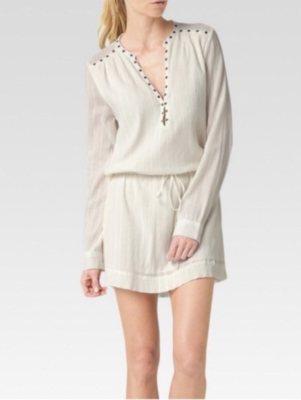 NWT PAIGE Reann Drawstring Dress with Grommets Ivory Gauze Tunic Mini Size Large